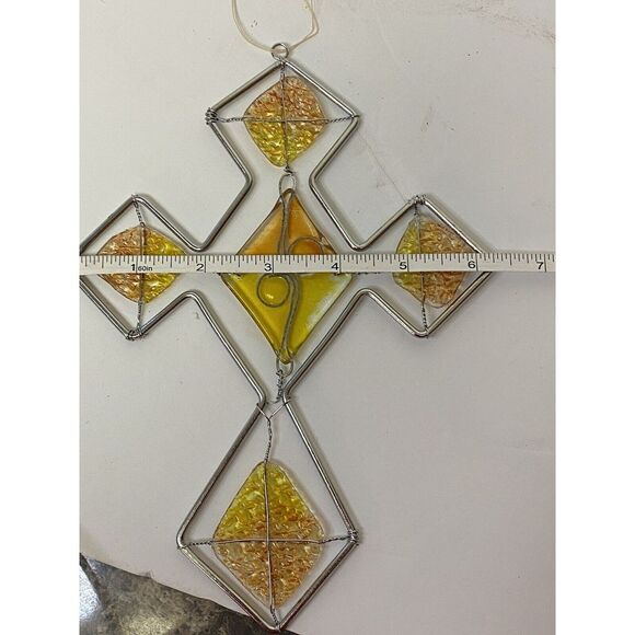 Stained Glass and Beads Crafted Cross Wire Hanging Beautiful Sun-catcher - Picture 6 of 10